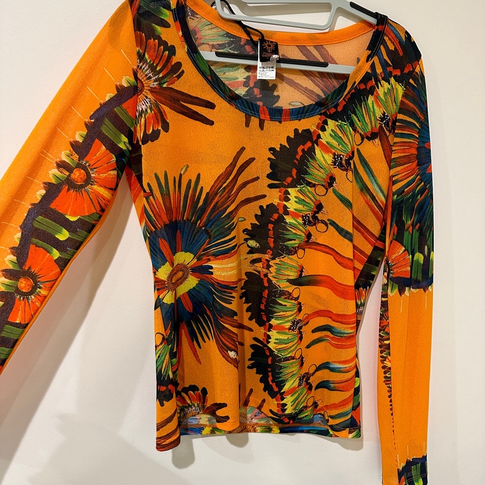 Jean Paul Gaultier Orange Multicolor Floral Long Sleeve Top
